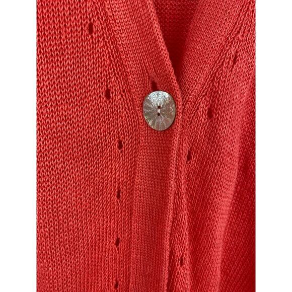 J. Jill Love Linen S Orange 100% Linen 1/2 Sleeve Duster Cardigan Sweater - Picture 6 of 7